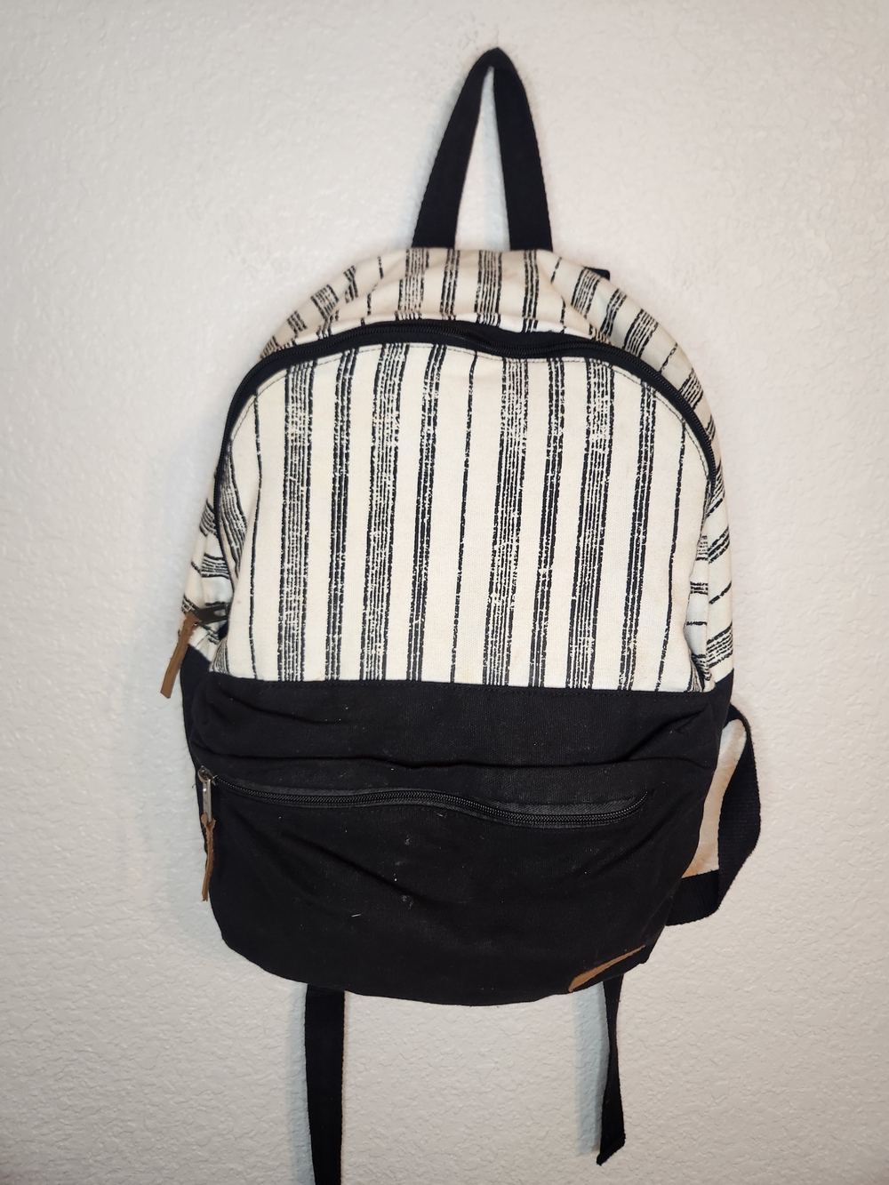 Roxy backpack black and white striped canvas